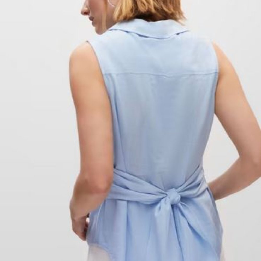 MELANIE LYNE: Tie Front Button Down Shirt - indigo blue - Picture 5 of 10